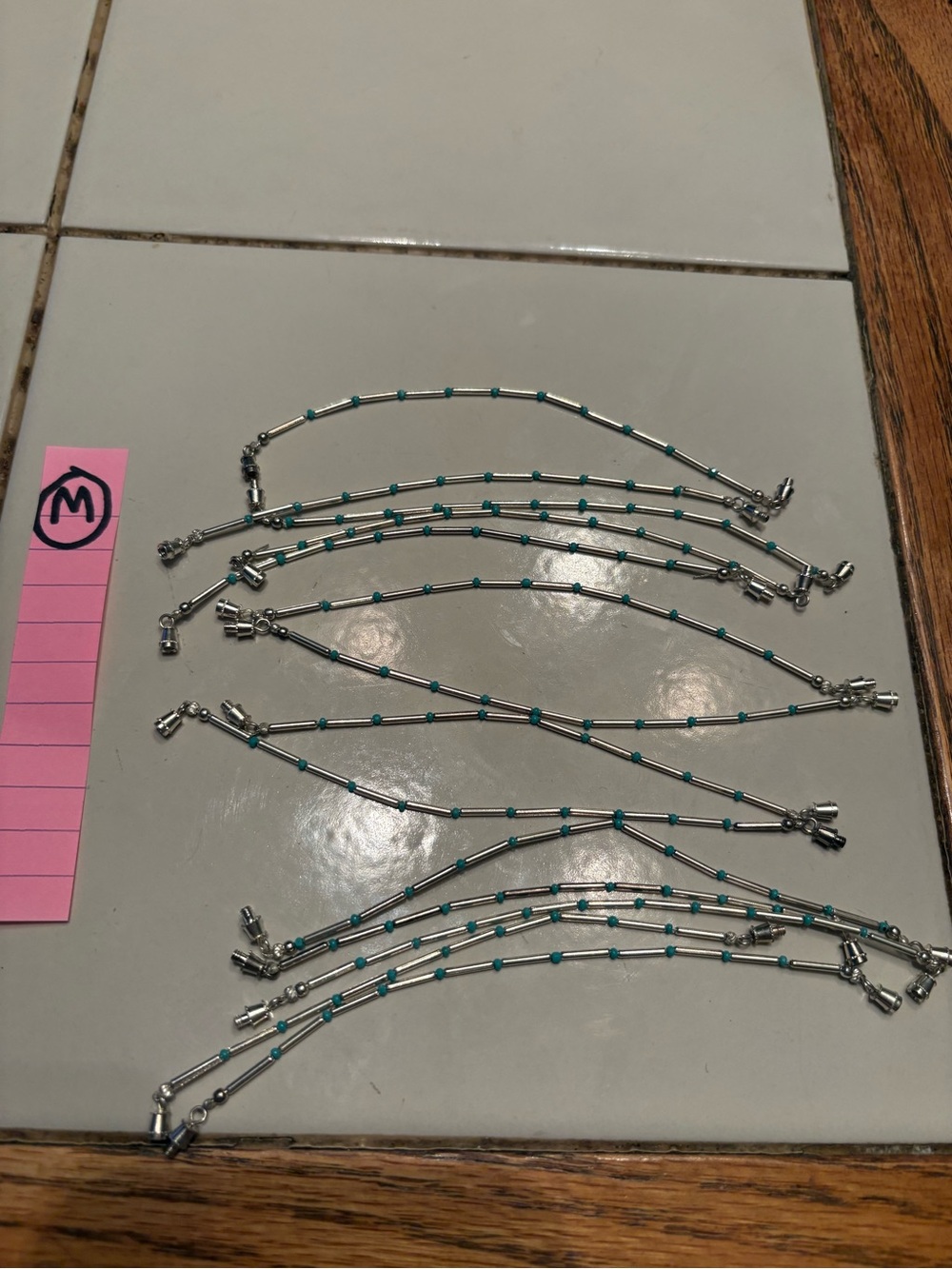 14 Silver-Tone Bracelet with Turquoise Beads
